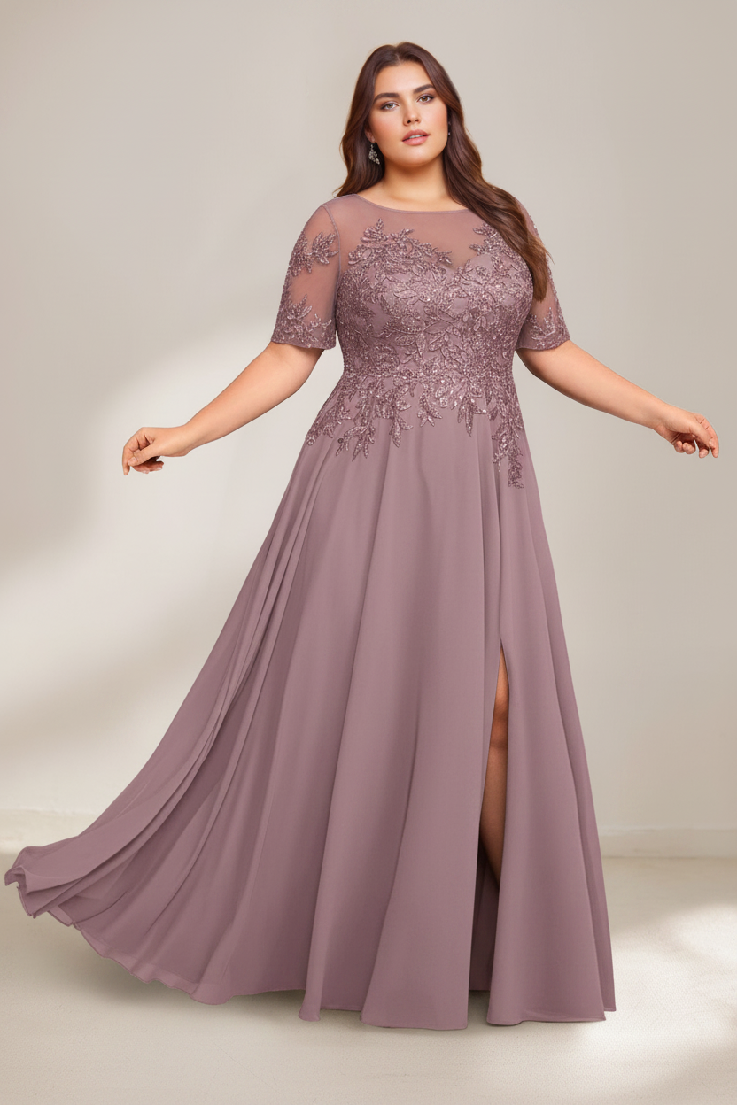 A-Line/Princess Scoop Plus Size Mother of the Bride Dresses Chiffon Floor-Length Sequins