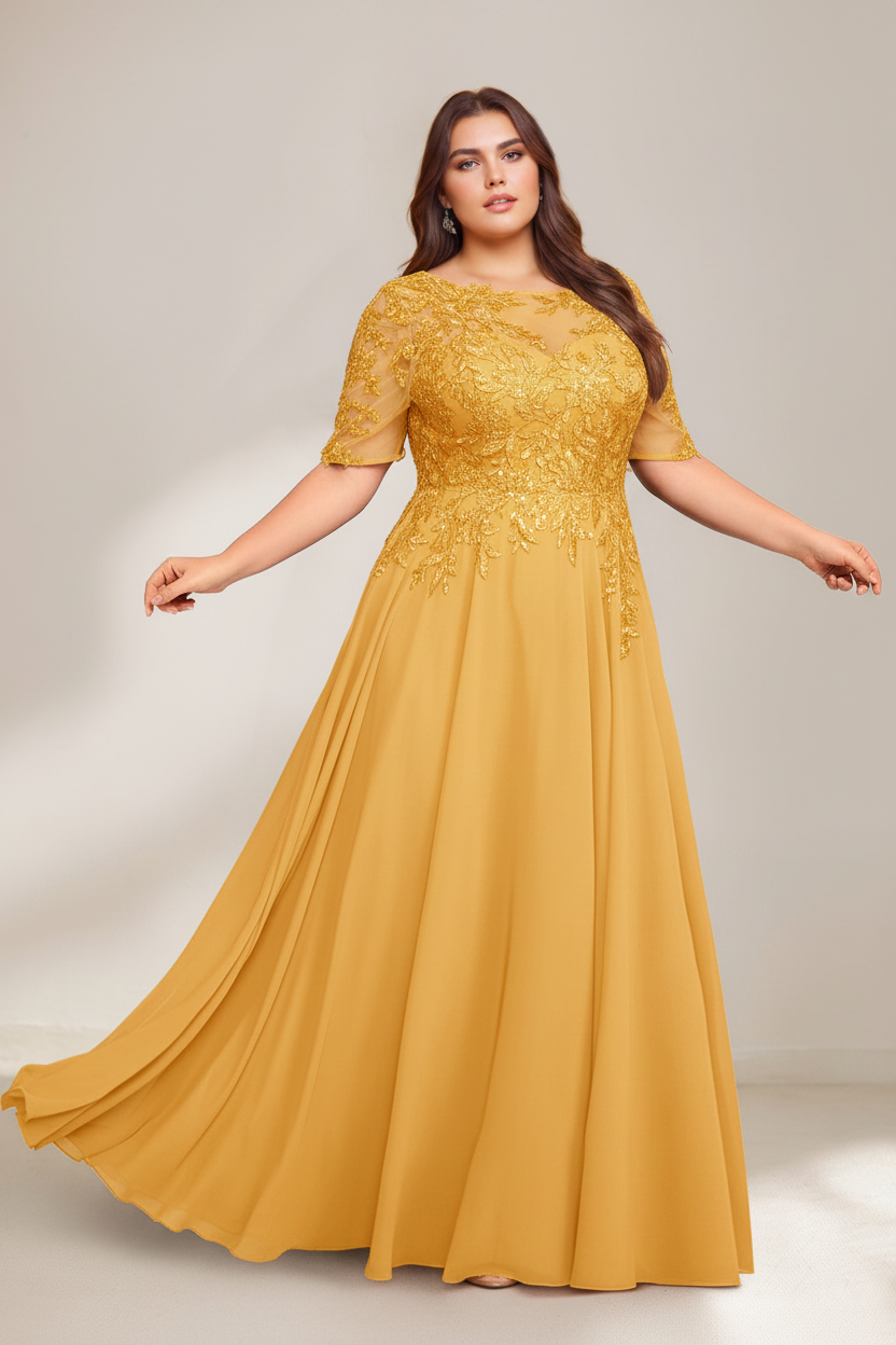 A-Line/Princess Scoop Plus Size Mother of the Bride Dresses Chiffon Floor-Length Sequins