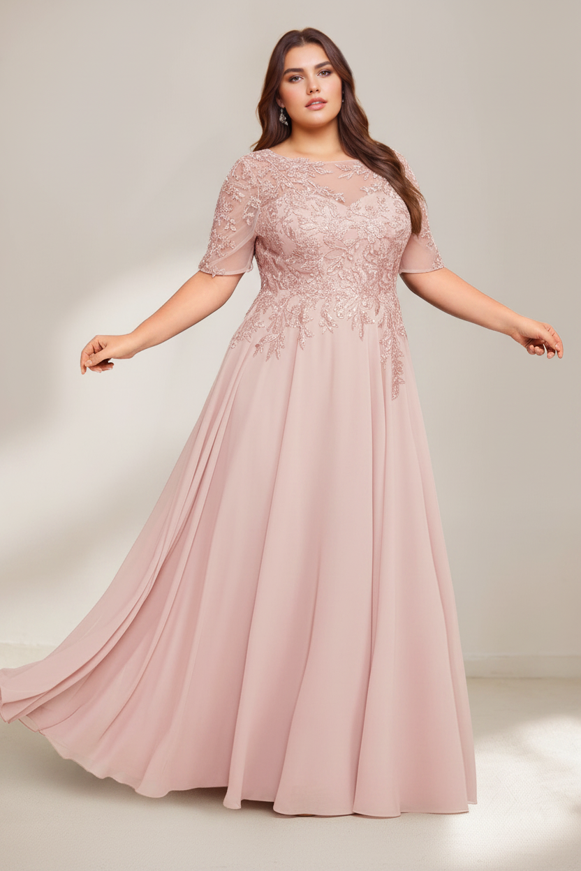 A-Line/Princess Scoop Plus Size Mother of the Bride Dresses Chiffon Floor-Length Sequins