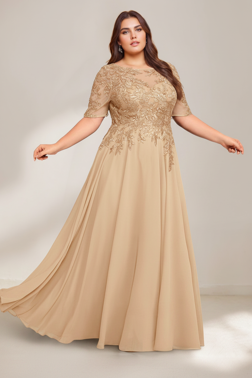 A-Line/Princess Scoop Plus Size Mother of the Bride Dresses Chiffon Floor-Length Sequins
