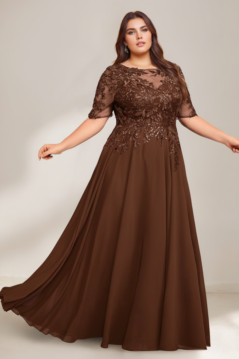 A-Line/Princess Scoop Plus Size Mother of the Bride Dresses Chiffon Floor-Length Sequins