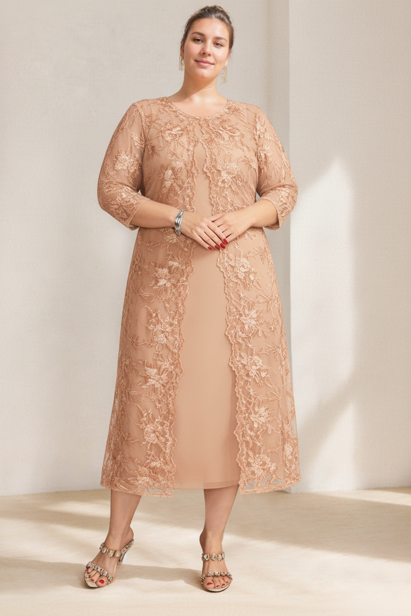 A-Line/Princess Scoop Plus Size Mother of the Bride Dresses Chiffon with Lace Wrap/Jacket