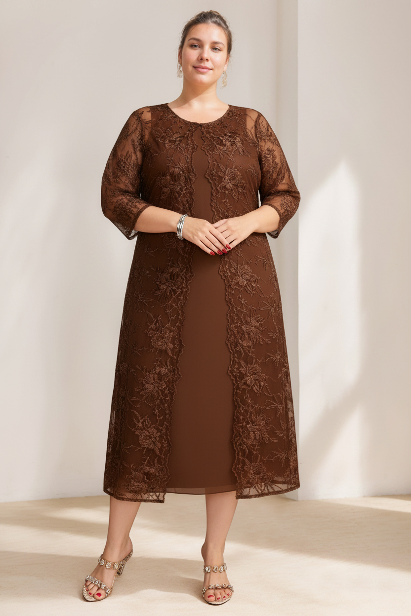 A-Line/Princess Scoop Plus Size Mother of the Bride Dresses Chiffon with Lace Wrap/Jacket