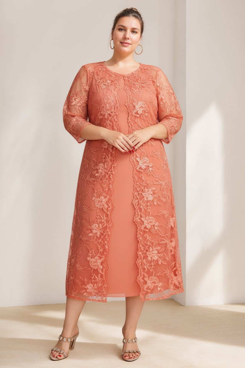 A-Line/Princess Scoop Plus Size Mother of the Bride Dresses Chiffon with Lace Wrap/Jacket