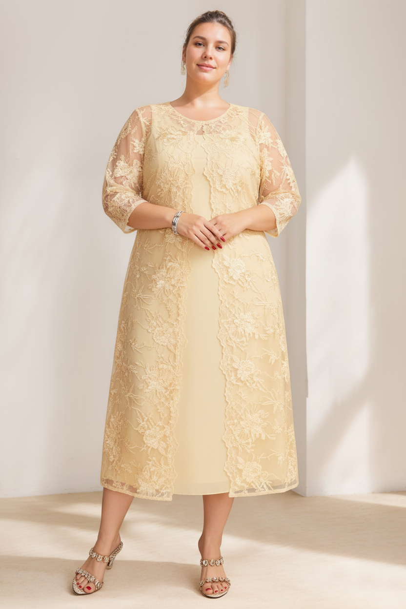 A-Line/Princess Scoop Plus Size Mother of the Bride Dresses Chiffon with Lace Wrap/Jacket