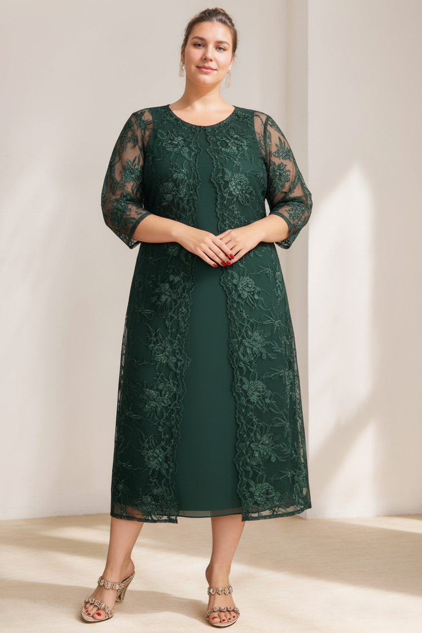 A-Line/Princess Scoop Plus Size Mother of the Bride Dresses Chiffon with Lace Wrap/Jacket