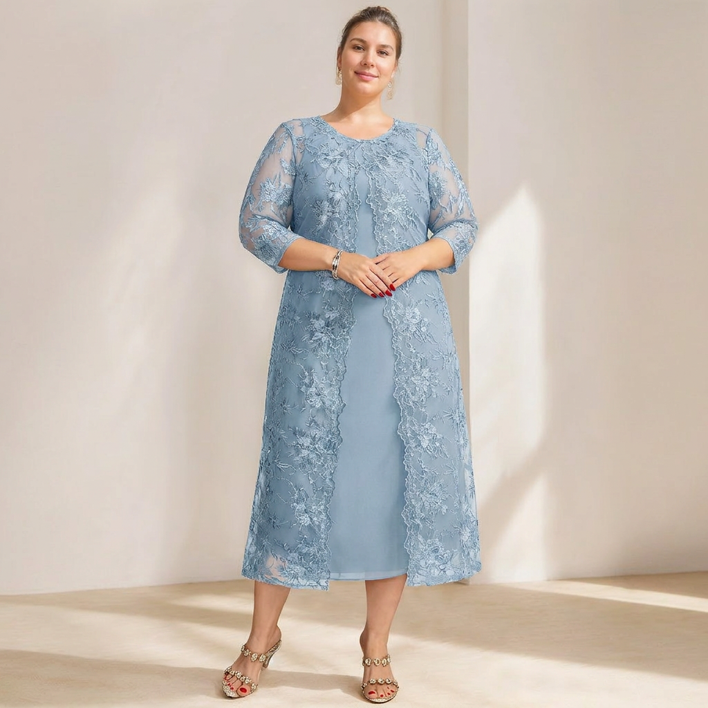 A-Line/Princess Scoop Plus Size Mother of the Bride Dresses Chiffon with Lace Wrap/Jacket