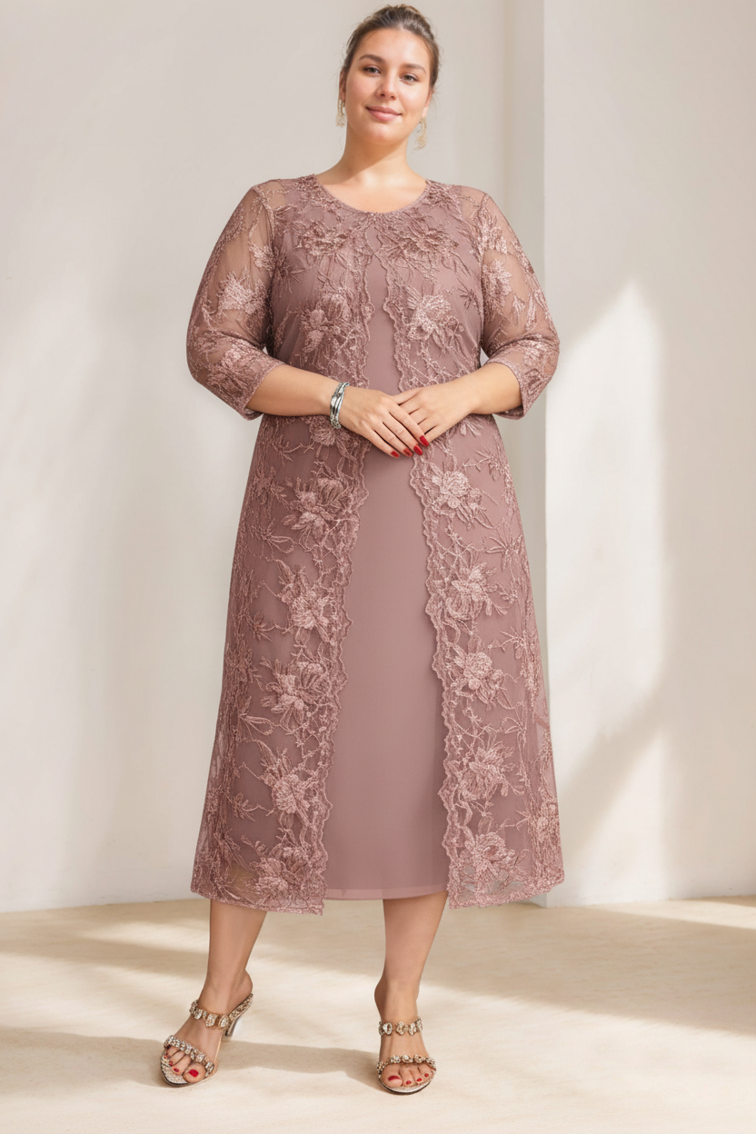A-Line/Princess Scoop Plus Size Mother of the Bride Dresses Chiffon with Lace Wrap/Jacket
