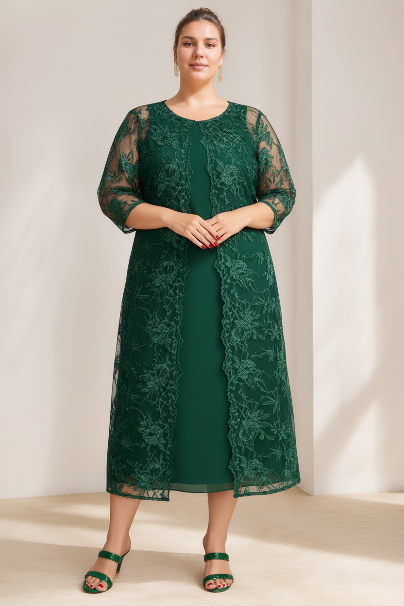 A-Line/Princess Scoop Plus Size Mother of the Bride Dresses Chiffon with Lace Wrap/Jacket