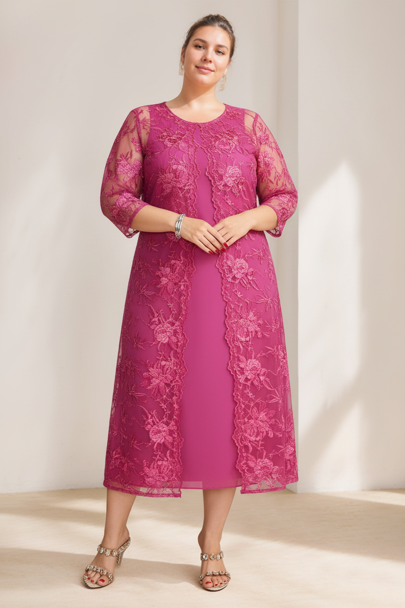 A-Line/Princess Scoop Plus Size Mother of the Bride Dresses Chiffon with Lace Wrap/Jacket