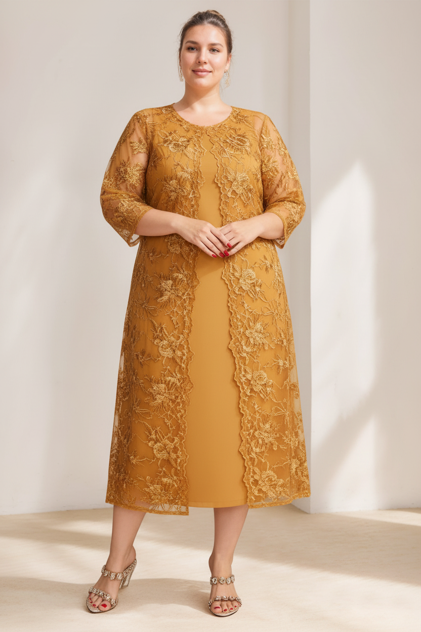 A-Line/Princess Scoop Plus Size Mother of the Bride Dresses Chiffon with Lace Wrap/Jacket