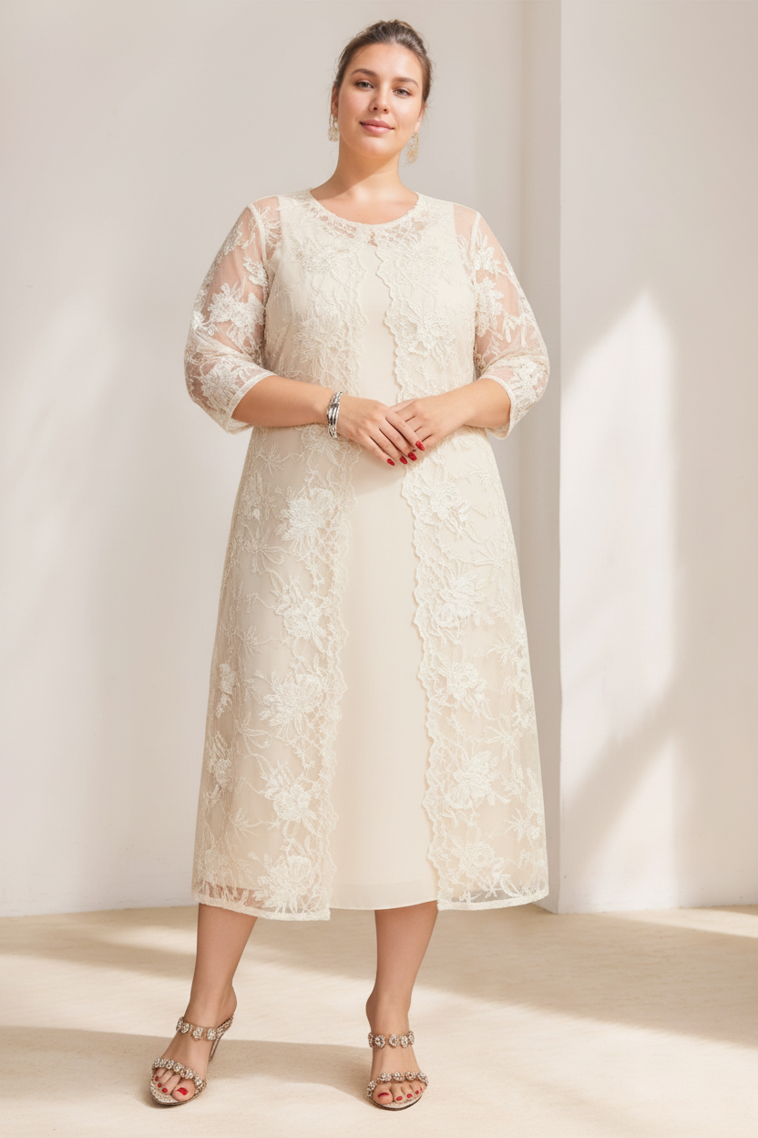 A-Line/Princess Scoop Plus Size Mother of the Bride Dresses Chiffon with Lace Wrap/Jacket