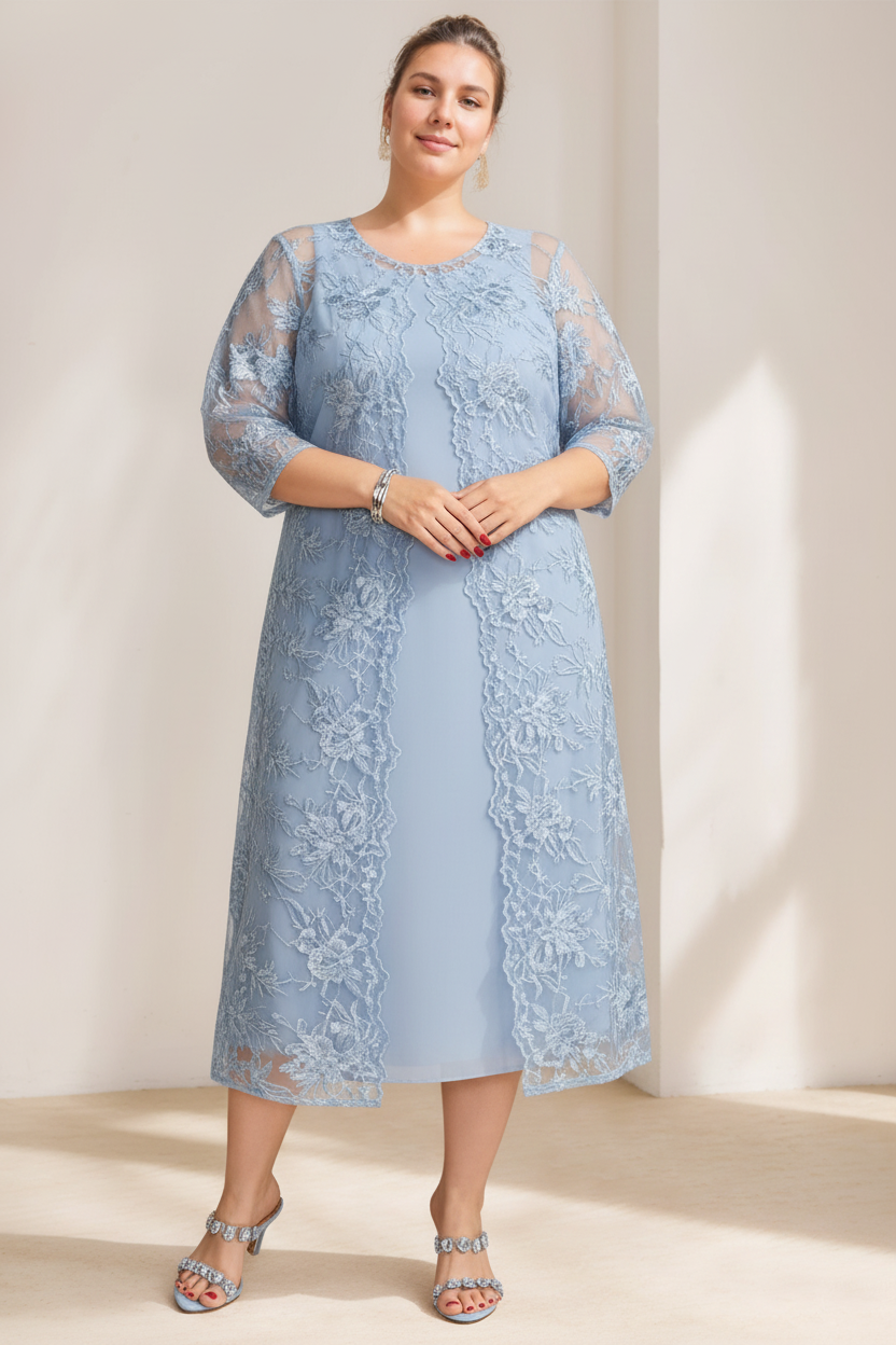 A-Line/Princess Scoop Plus Size Mother of the Bride Dresses Chiffon with Lace Wrap/Jacket