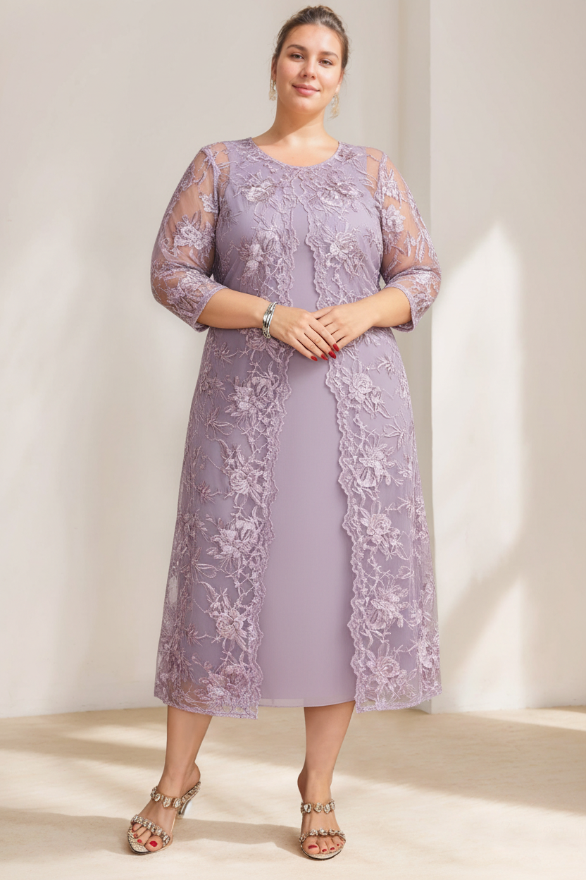 A-Line/Princess Scoop Plus Size Mother of the Bride Dresses Chiffon with Lace Wrap/Jacket