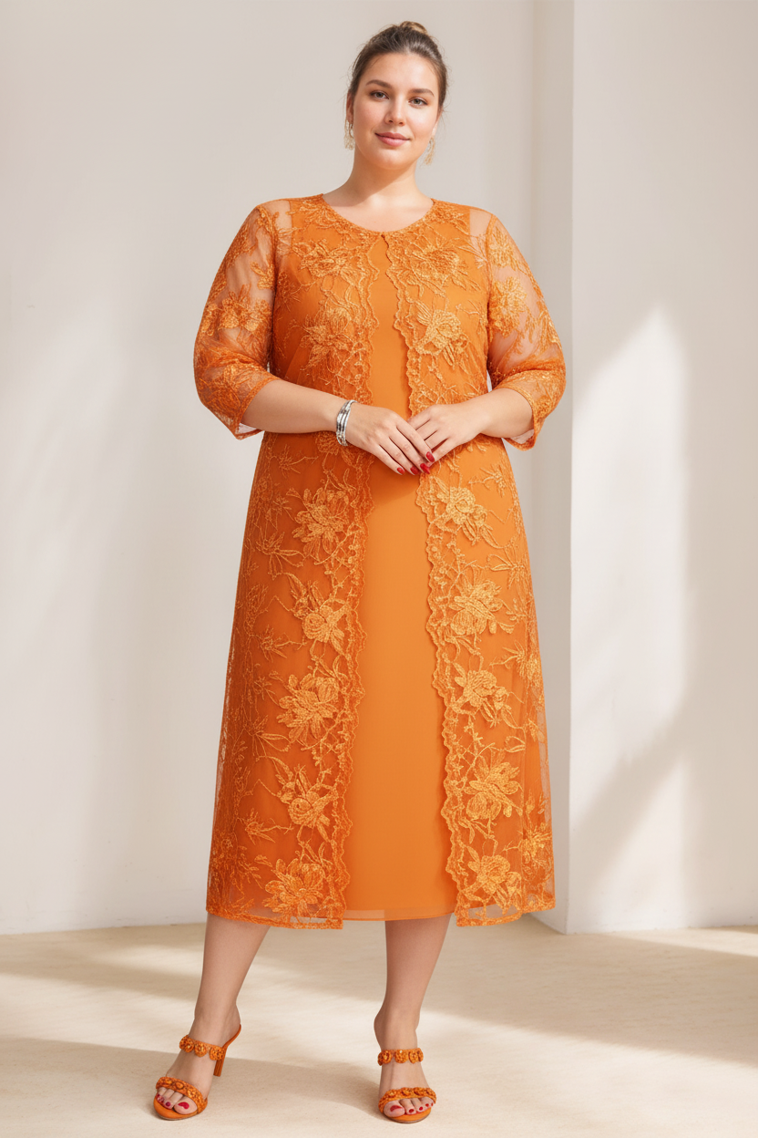 A-Line/Princess Scoop Plus Size Mother of the Bride Dresses Chiffon with Lace Wrap/Jacket