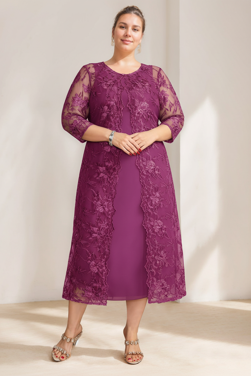 A-Line/Princess Scoop Plus Size Mother of the Bride Dresses Chiffon with Lace Wrap/Jacket