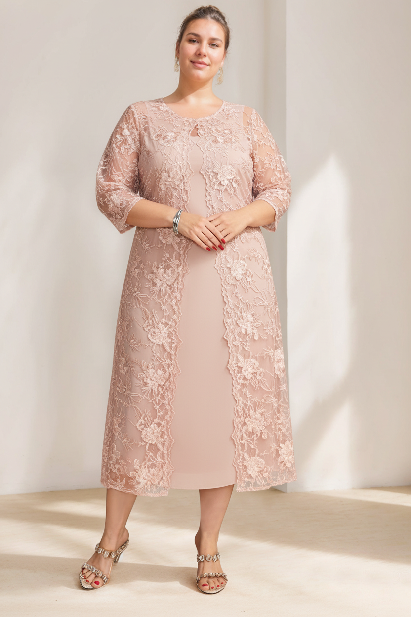 A-Line/Princess Scoop Plus Size Mother of the Bride Dresses Chiffon with Lace Wrap/Jacket