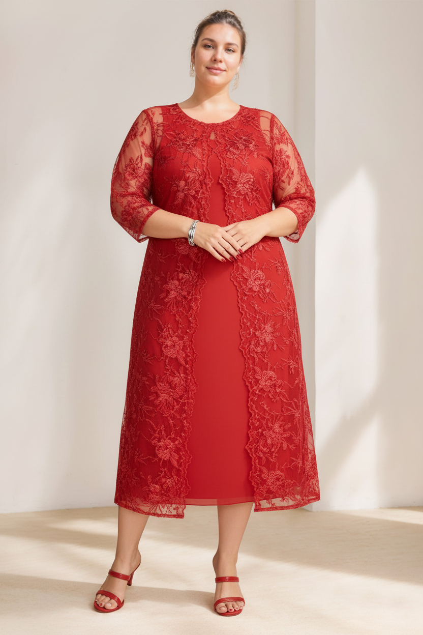 A-Line/Princess Scoop Plus Size Mother of the Bride Dresses Chiffon with Lace Wrap/Jacket