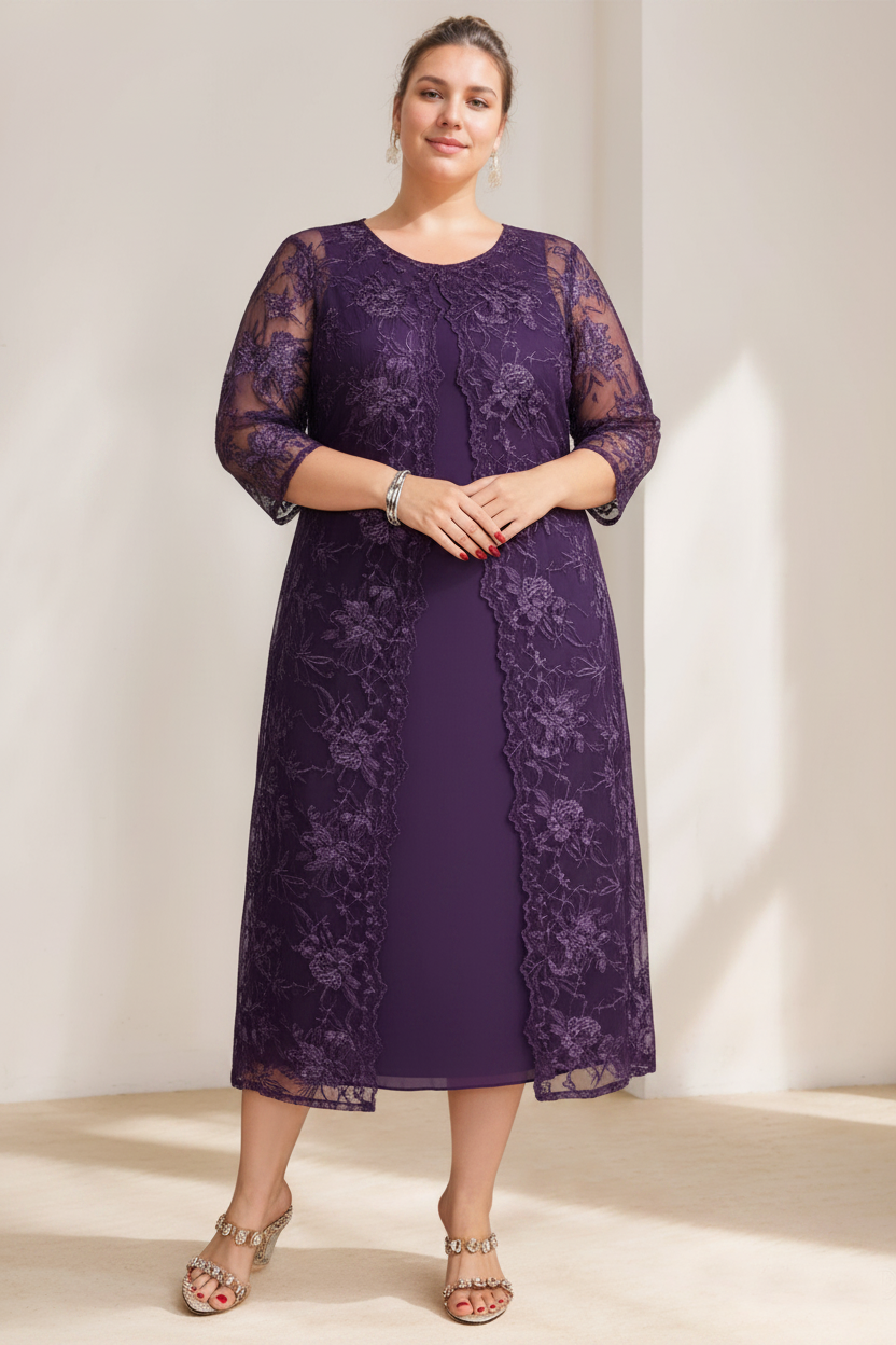 A-Line/Princess Scoop Plus Size Mother of the Bride Dresses Chiffon with Lace Wrap/Jacket