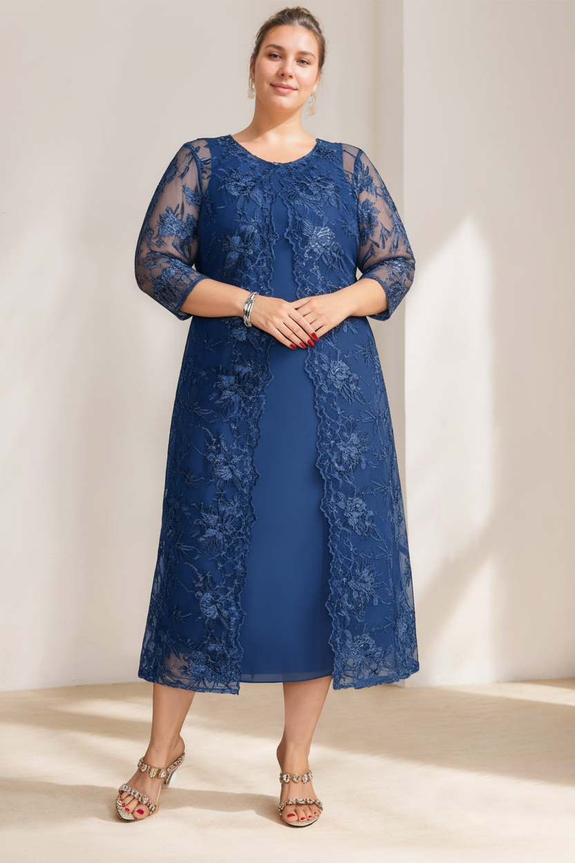 A-Line/Princess Scoop Plus Size Mother of the Bride Dresses Chiffon with Lace Wrap/Jacket