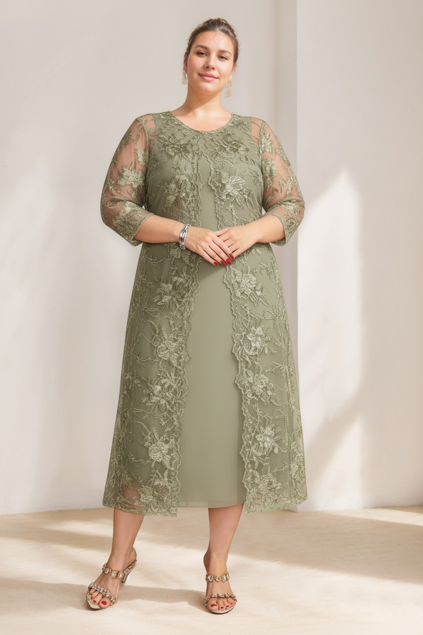 A-Line/Princess Scoop Plus Size Mother of the Bride Dresses Chiffon with Lace Wrap/Jacket