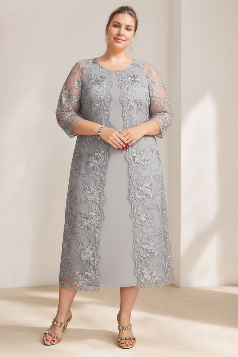A-Line/Princess Scoop Plus Size Mother of the Bride Dresses Chiffon with Lace Wrap/Jacket