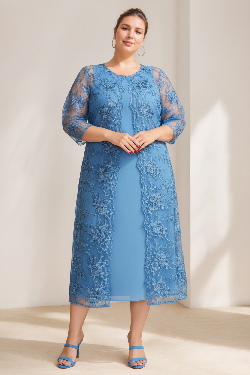 A-Line/Princess Scoop Plus Size Mother of the Bride Dresses Chiffon with Lace Wrap/Jacket