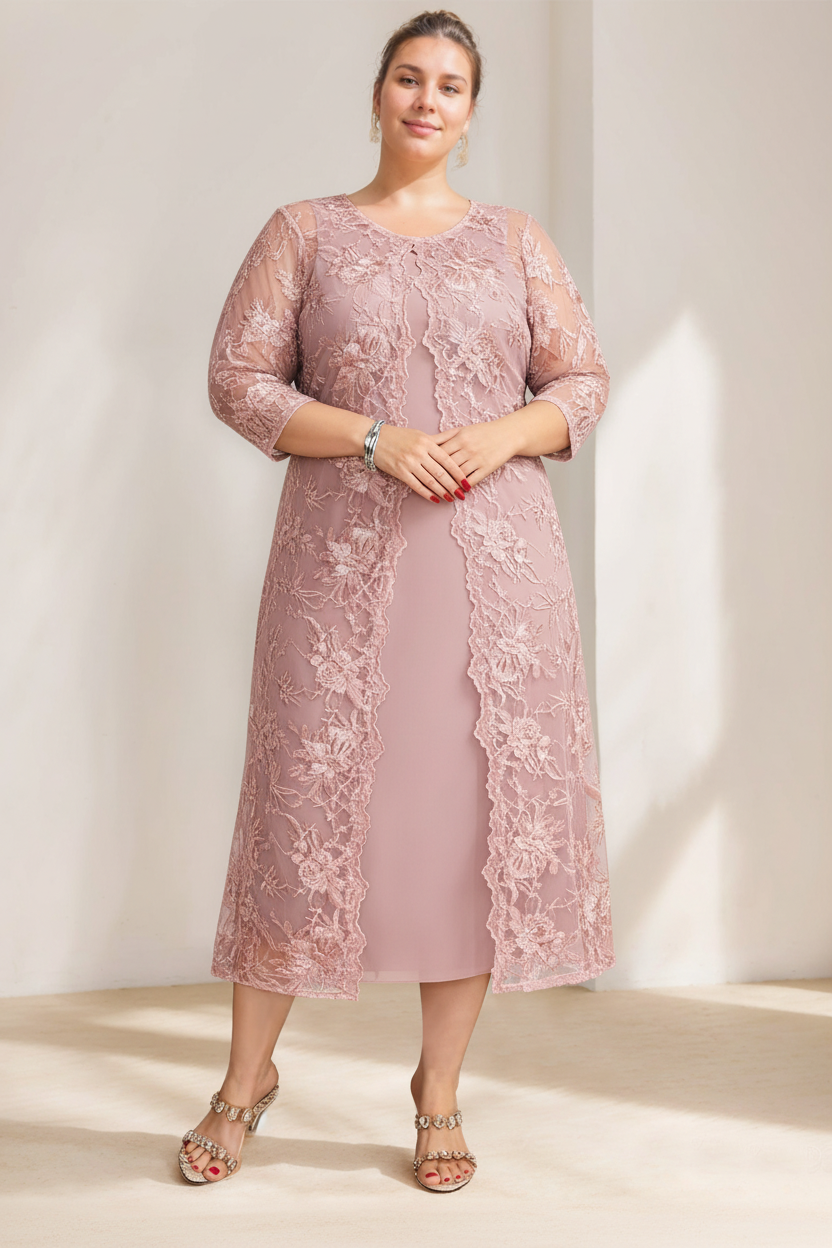 A-Line/Princess Scoop Plus Size Mother of the Bride Dresses Chiffon with Lace Wrap/Jacket