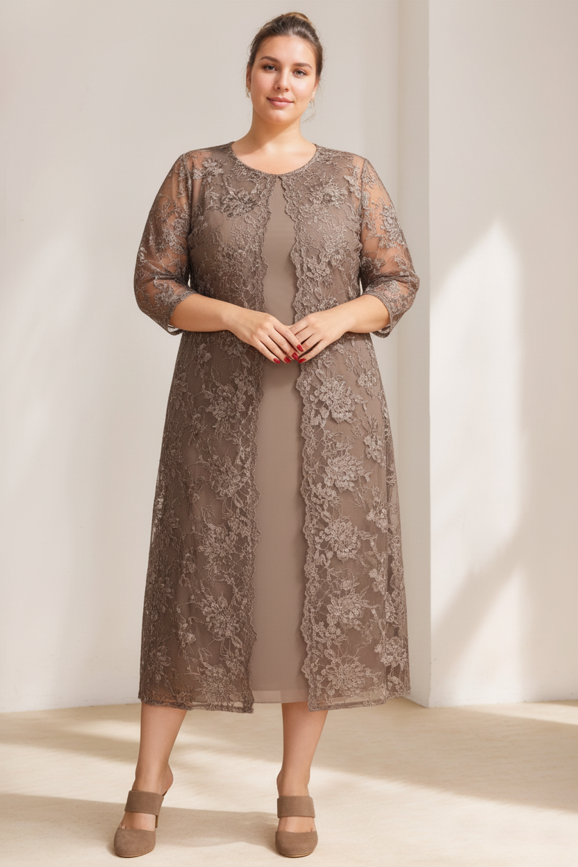A-Line/Princess Scoop Plus Size Mother of the Bride Dresses Chiffon with Lace Wrap/Jacket