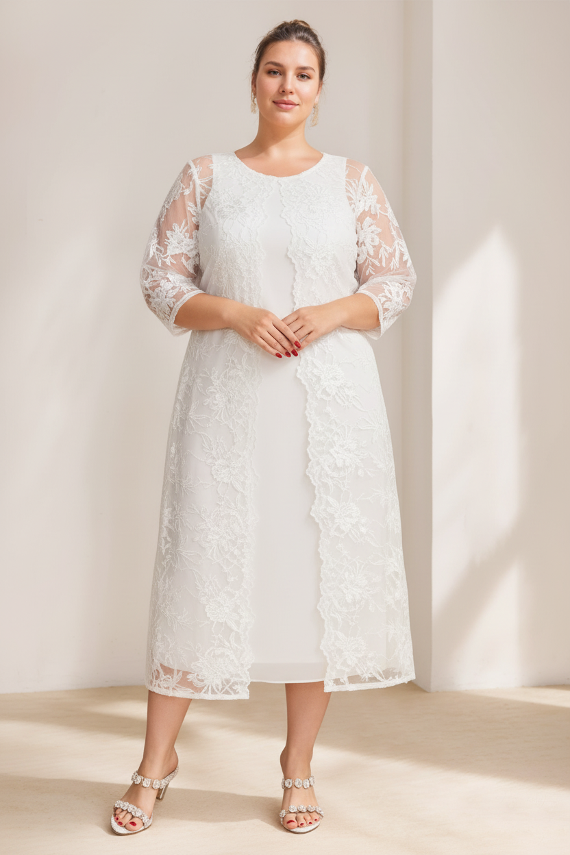 A-Line/Princess Scoop Plus Size Mother of the Bride Dresses Chiffon with Lace Wrap/Jacket
