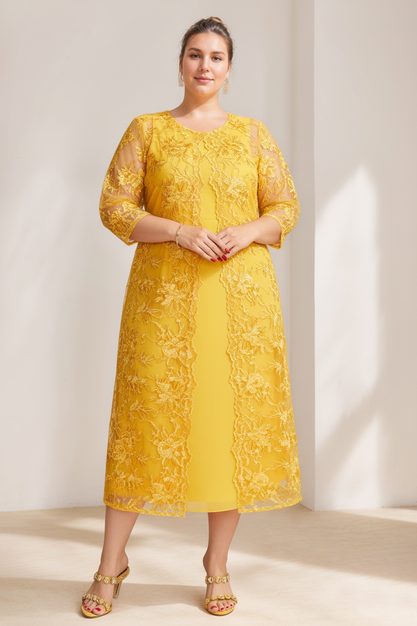 A-Line/Princess Scoop Plus Size Mother of the Bride Dresses Chiffon with Lace Wrap/Jacket