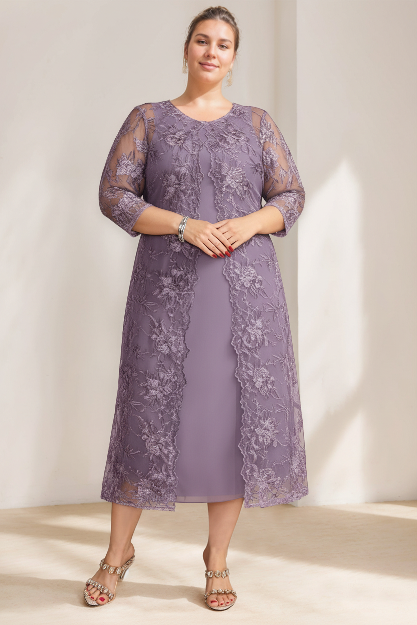 A-Line/Princess Scoop Plus Size Mother of the Bride Dresses Chiffon with Lace Wrap/Jacket