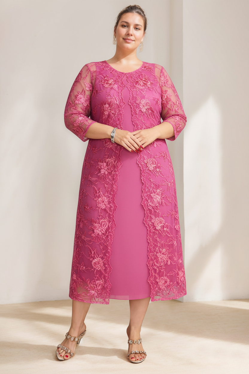 A-Line/Princess Scoop Plus Size Mother of the Bride Dresses Chiffon with Lace Wrap/Jacket