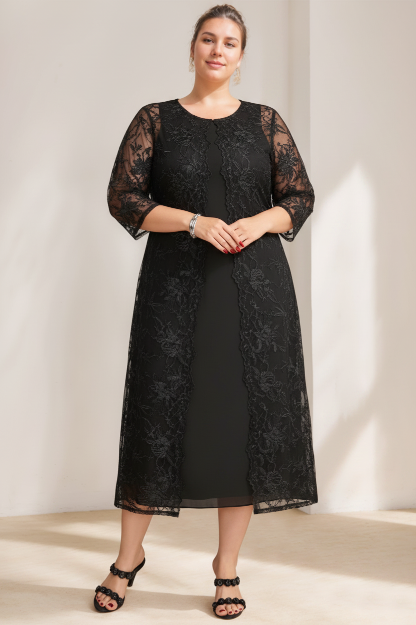 A-Line/Princess Scoop Plus Size Mother of the Bride Dresses Chiffon with Lace Wrap/Jacket