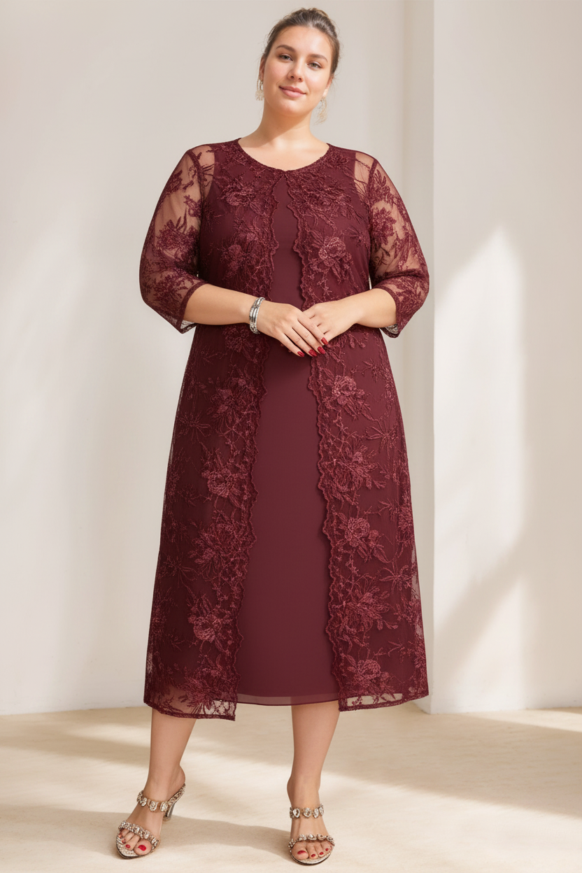A-Line/Princess Scoop Plus Size Mother of the Bride Dresses Chiffon with Lace Wrap/Jacket