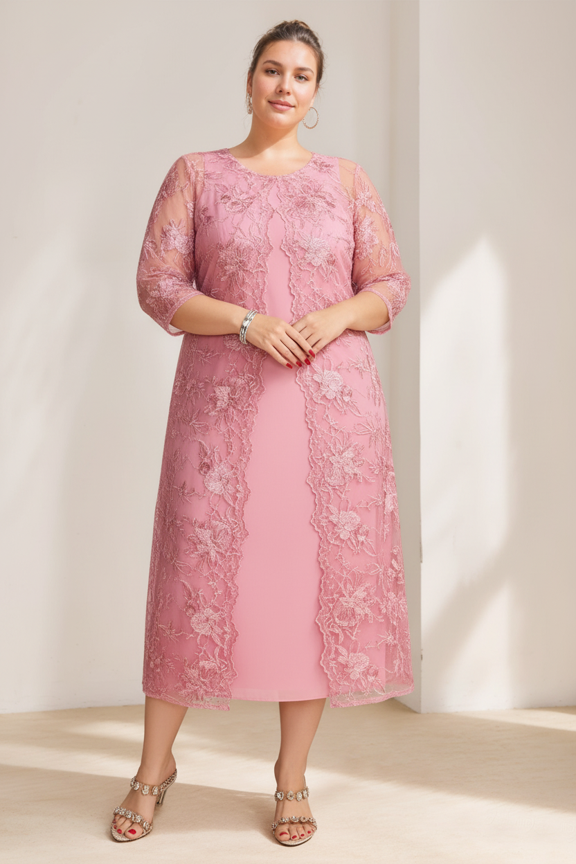A-Line/Princess Scoop Plus Size Mother of the Bride Dresses Chiffon with Lace Wrap/Jacket