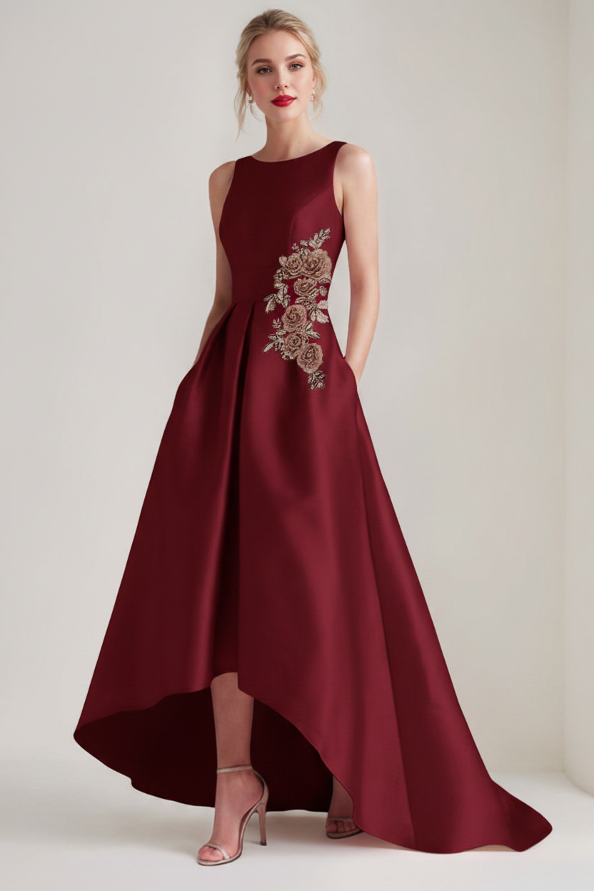 A-Line/Princess Scoop Sleeveless Asymmetrical Mother of the Bride & Groom Dresses with Appliques & Pocket