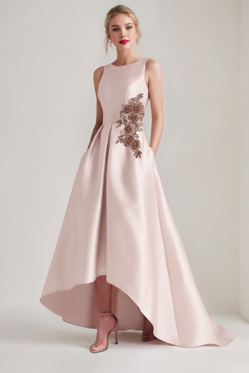 A-Line/Princess Scoop Sleeveless Asymmetrical Mother of the Bride & Groom Dresses with Appliques & Pocket