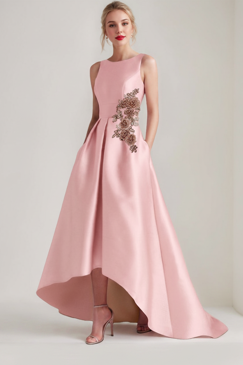 A-Line/Princess Scoop Sleeveless Asymmetrical Mother of the Bride & Groom Dresses with Appliques & Pocket