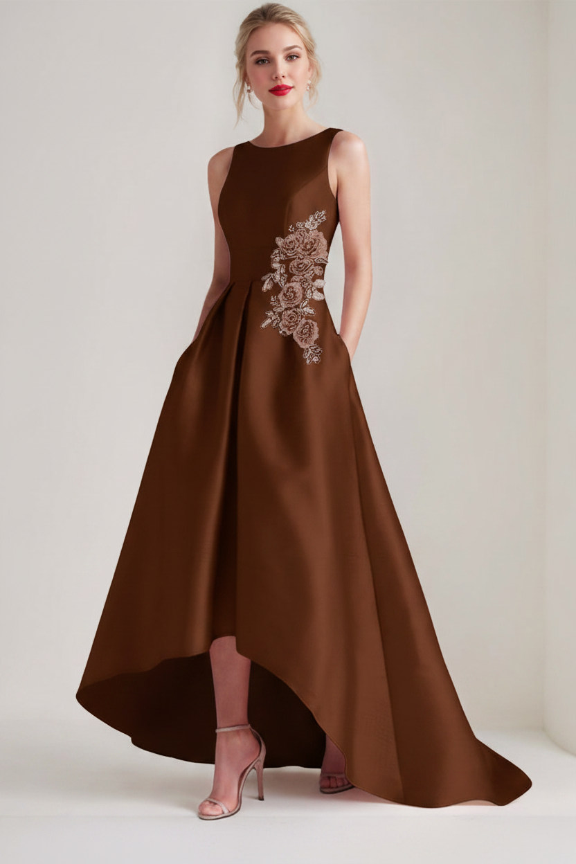 A-Line/Princess Scoop Sleeveless Asymmetrical Mother of the Bride & Groom Dresses with Appliques & Pocket