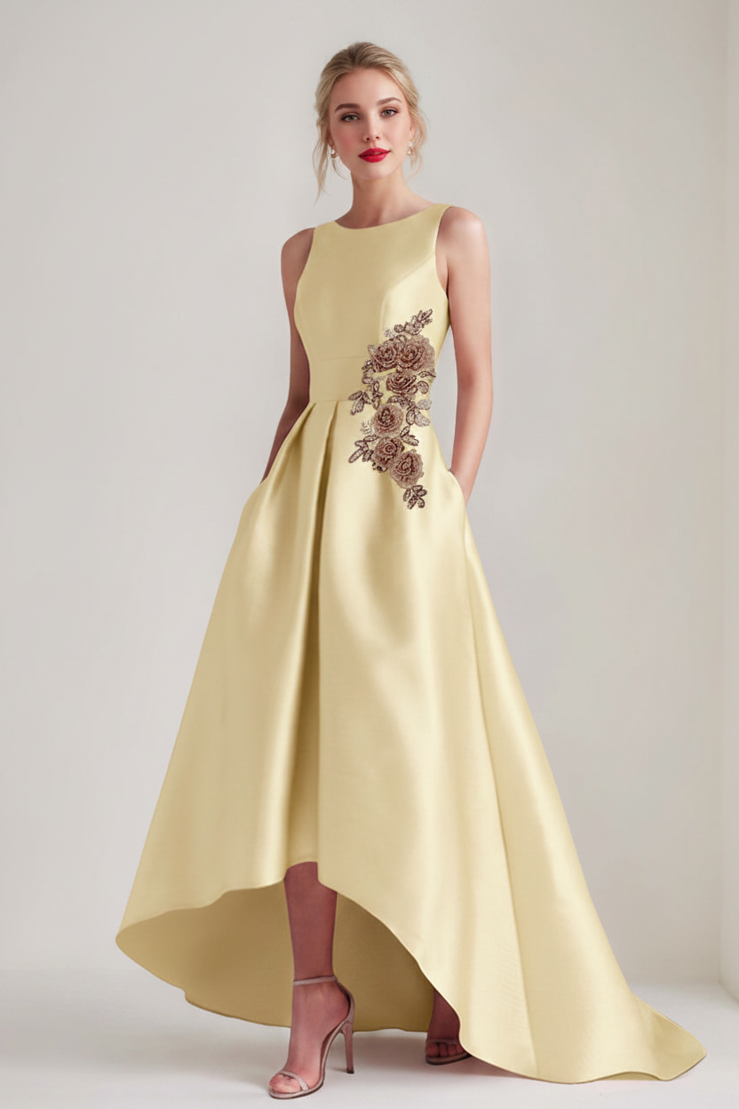 A-Line/Princess Scoop Sleeveless Asymmetrical Mother of the Bride & Groom Dresses with Appliques & Pocket
