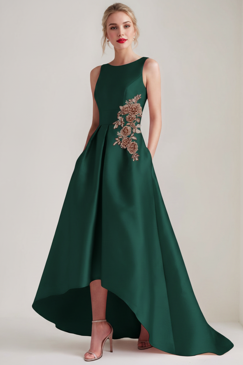 A-Line/Princess Scoop Sleeveless Asymmetrical Mother of the Bride & Groom Dresses with Appliques & Pocket