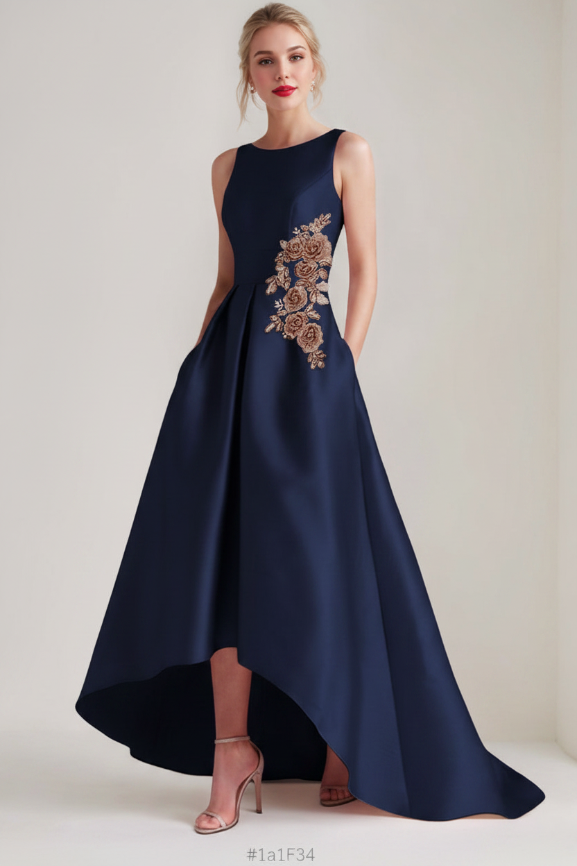 A-Line/Princess Scoop Sleeveless Asymmetrical Mother of the Bride & Groom Dresses with Appliques & Pocket