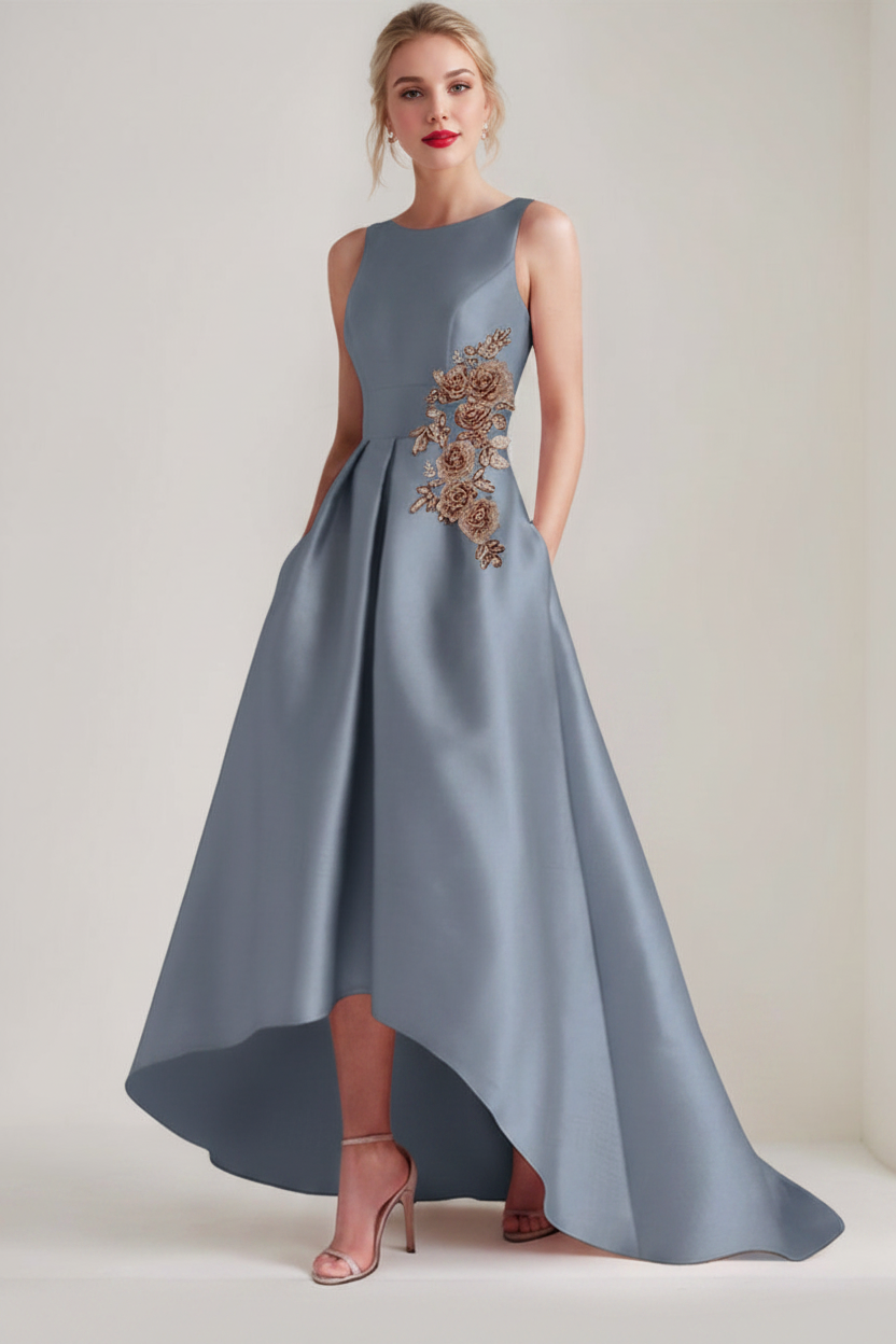 A-Line/Princess Scoop Sleeveless Asymmetrical Mother of the Bride & Groom Dresses with Appliques & Pocket