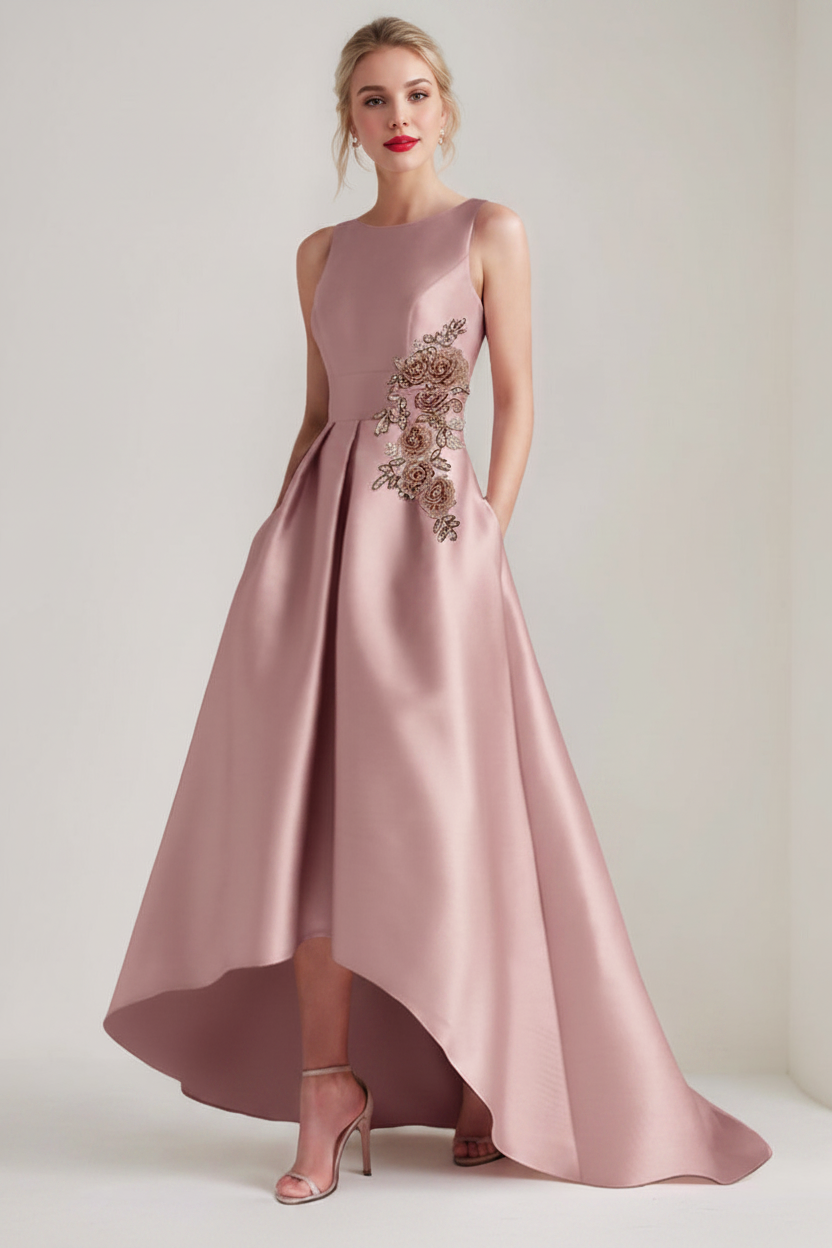 A-Line/Princess Scoop Sleeveless Asymmetrical Mother of the Bride & Groom Dresses with Appliques & Pocket