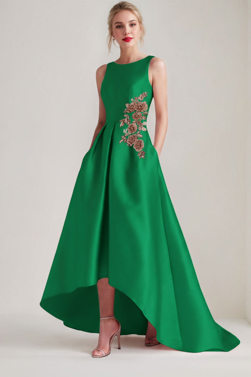 A-Line/Princess Scoop Sleeveless Asymmetrical Mother of the Bride & Groom Dresses with Appliques & Pocket
