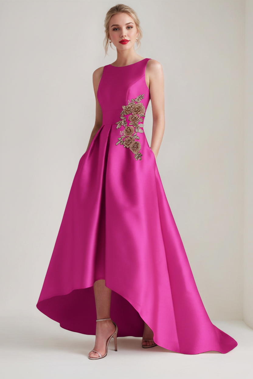 A-Line/Princess Scoop Sleeveless Asymmetrical Mother of the Bride & Groom Dresses with Appliques & Pocket