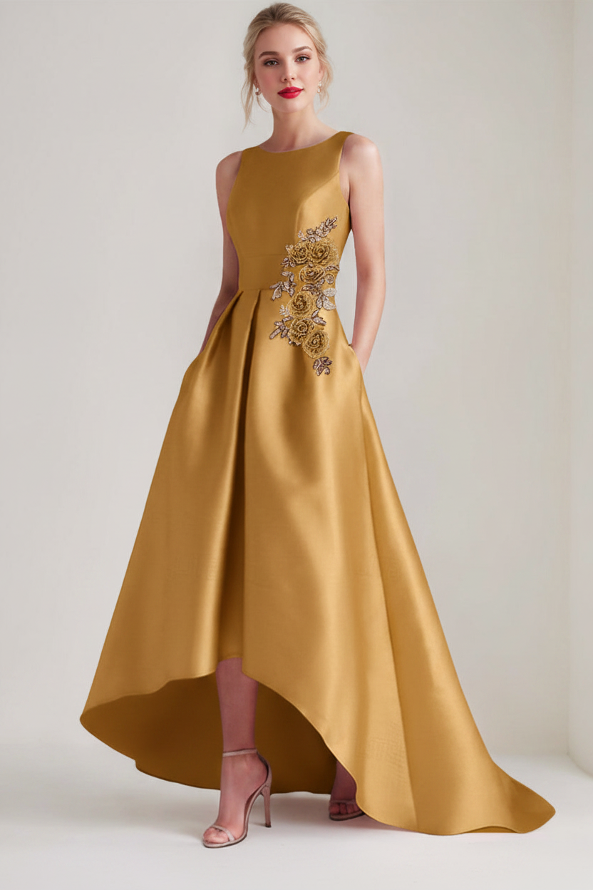 A-Line/Princess Scoop Sleeveless Asymmetrical Mother of the Bride & Groom Dresses with Appliques & Pocket