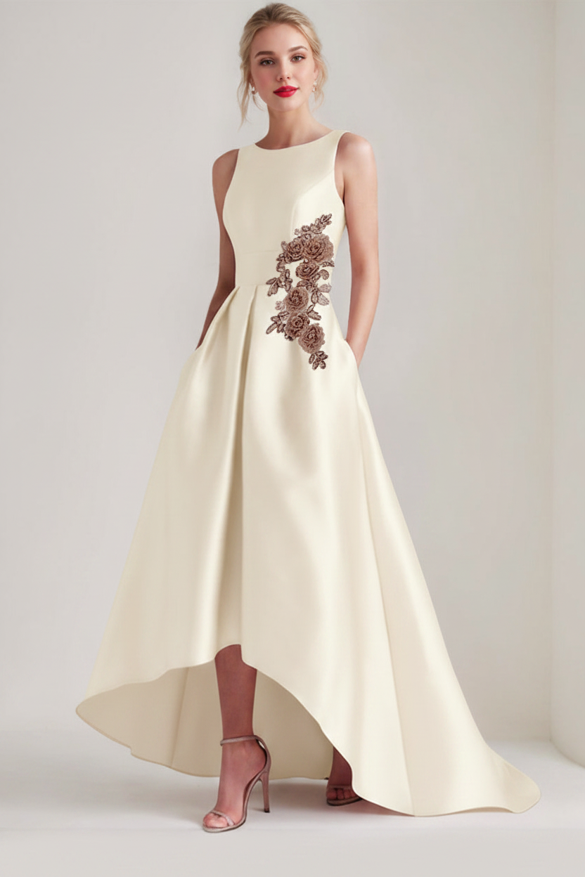 A-Line/Princess Scoop Sleeveless Asymmetrical Mother of the Bride & Groom Dresses with Appliques & Pocket