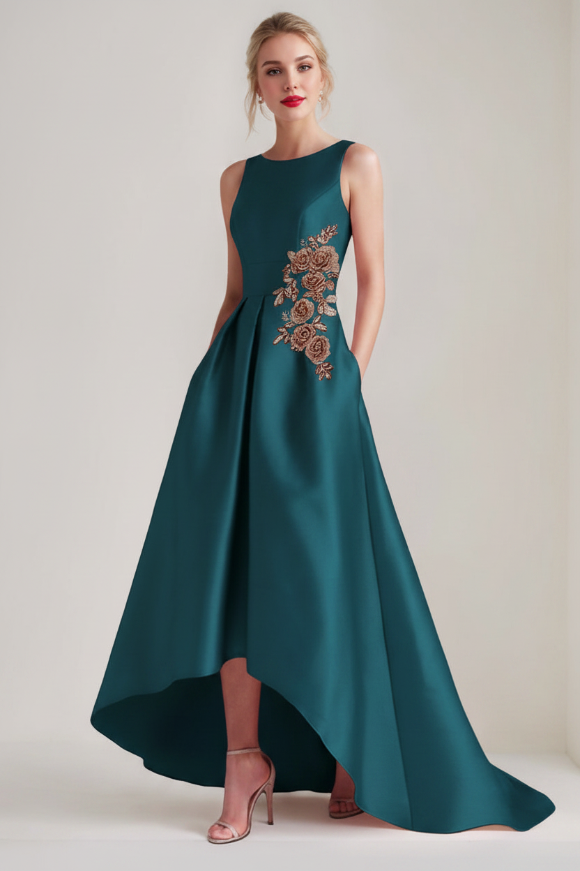 A-Line/Princess Scoop Sleeveless Asymmetrical Mother of the Bride & Groom Dresses with Appliques & Pocket